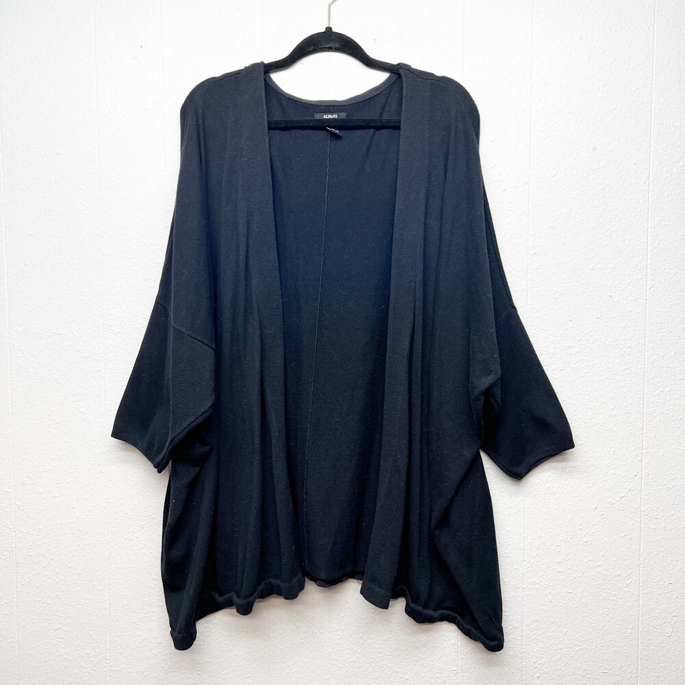 Alfani Woman Open Knit Black Cardigan Sweater 3X 100% Cotton 3/4 Sleeve Stretch